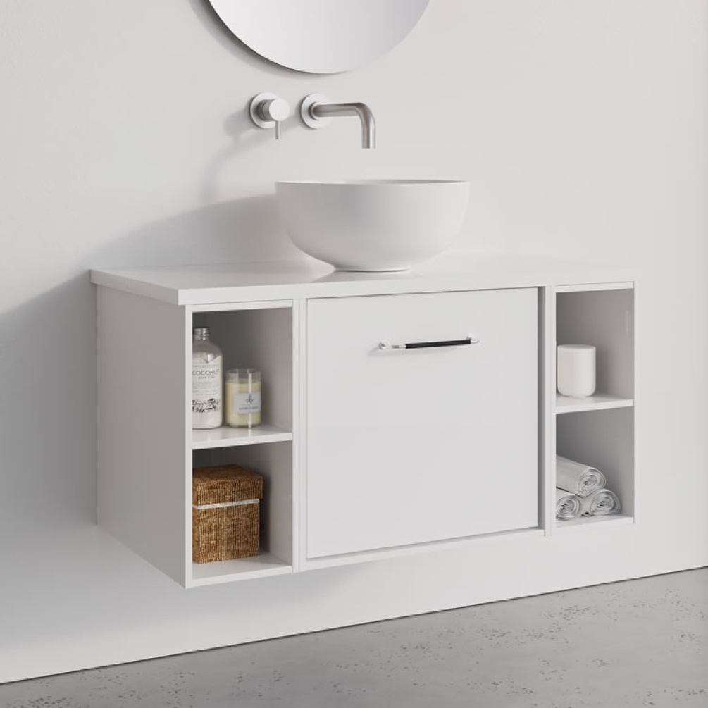 Lifestyle image of Crosswater Infinity 900mm White Gloss Vanity Unit & Worktop