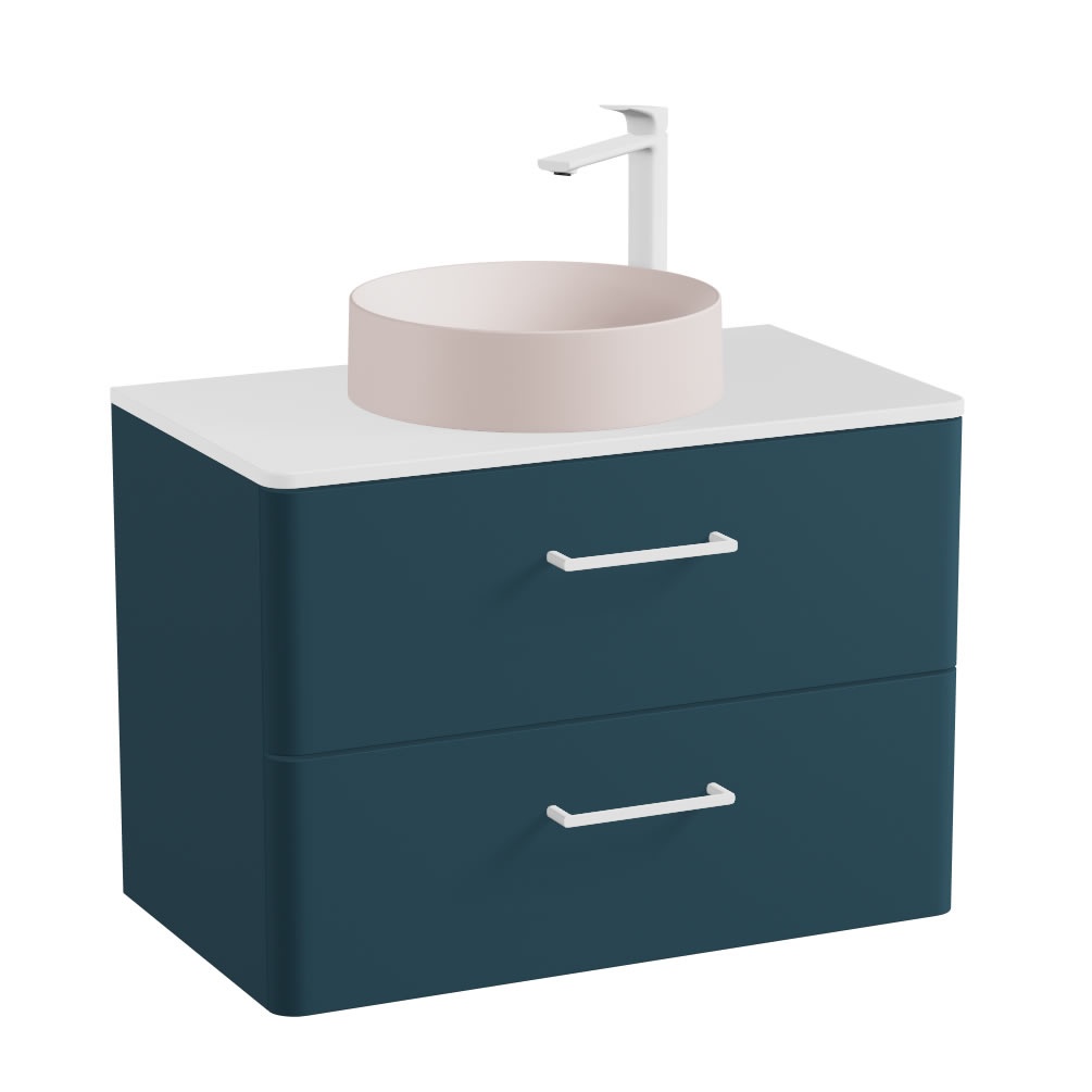 Vado Cameo 800mm Atlantic Blue Wall Hung 2 Drawer Vanity Unit, Gloss Worktop & Pink Basin