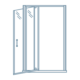 iconography image of a pivot hinged shower door