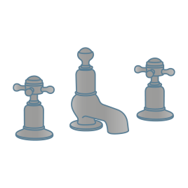 iconography image showing three tap hole nickel basin tap with crosshead hot and cold water faucets and spout in traditional style
