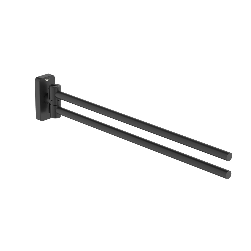Cut out image of the Roca Sonata Matt Black Double Swivel Towel Rail