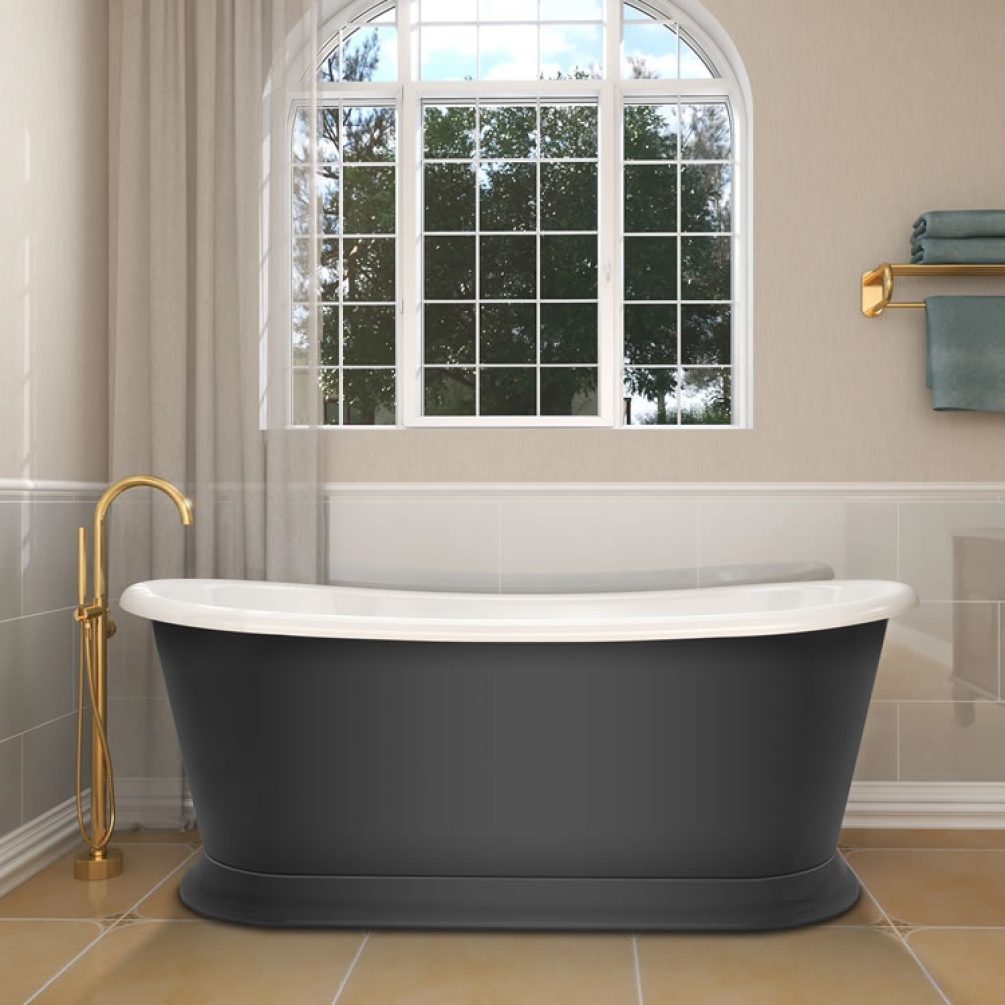 Lifestyle image of Sanctuary Chabanon 1700mm Double-Ended Freestanding Boat Bath Black