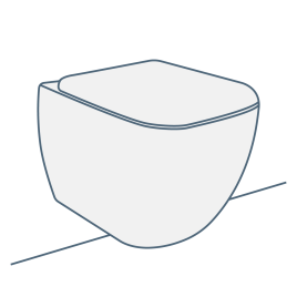 iconography image of a square wall hung toilet. The toilet pan and seat has a squared shape in a wall mounted design