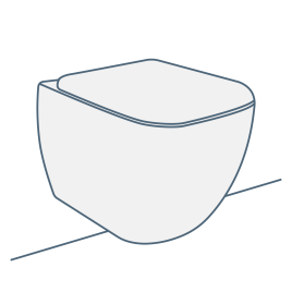 iconography image of a square wall hung toilet. The toilet pan and seat has a squared shape in a wall mounted design