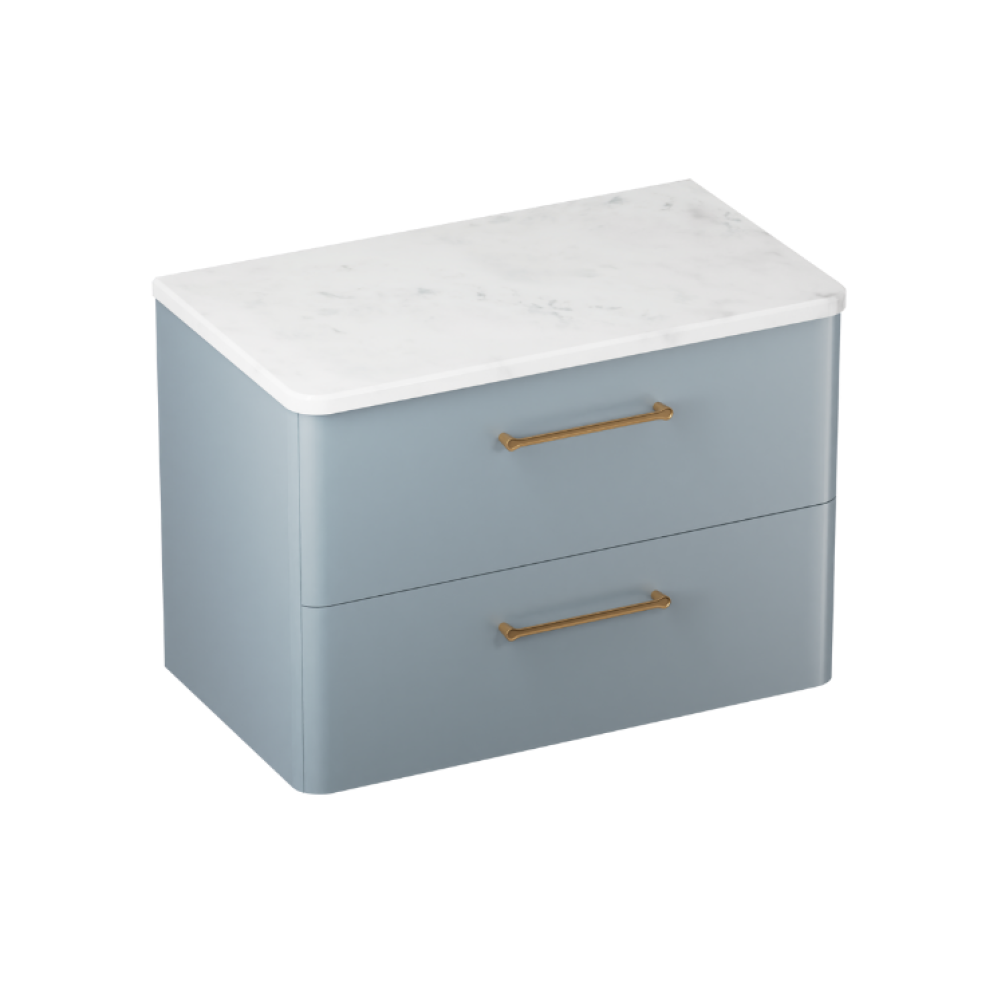 Product cut out photo of Britton Bathrooms Camberwell 800mm Dusty Blue Worktop Unit with Brushed Brass Handles C80DDB