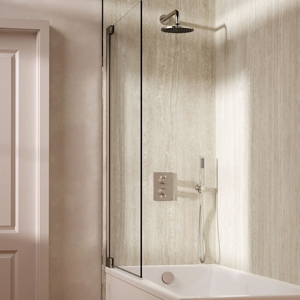 Lifestyle image of Crosswater Crossbox Brushed Nickel Triple Outlet Shower Bath Set
