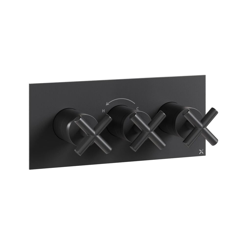 Crosswater MPRO Crosshead Matt Black Landscape 3 Outlet 3 Handle Shower Valve