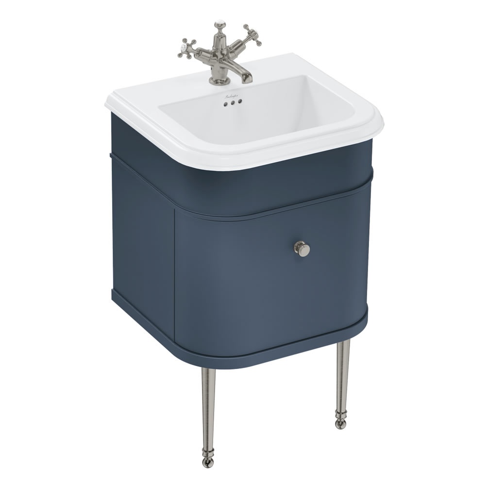 Burlington Chalfont Blue 550mm Vanity Unit With Brushed Nickel Legs & Ceramic Basin