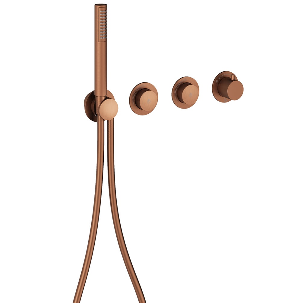 Cutout image of Crosswater Module Push Brushed Bronze Dual Outlet Shower Valve & Handset