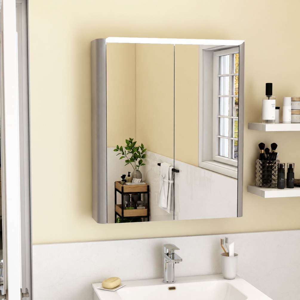 Imex Suburb Matt Ash 600mm x 206mm Wall Hung 2 Door Mirrored Bathroom Cabinet Lifestyle