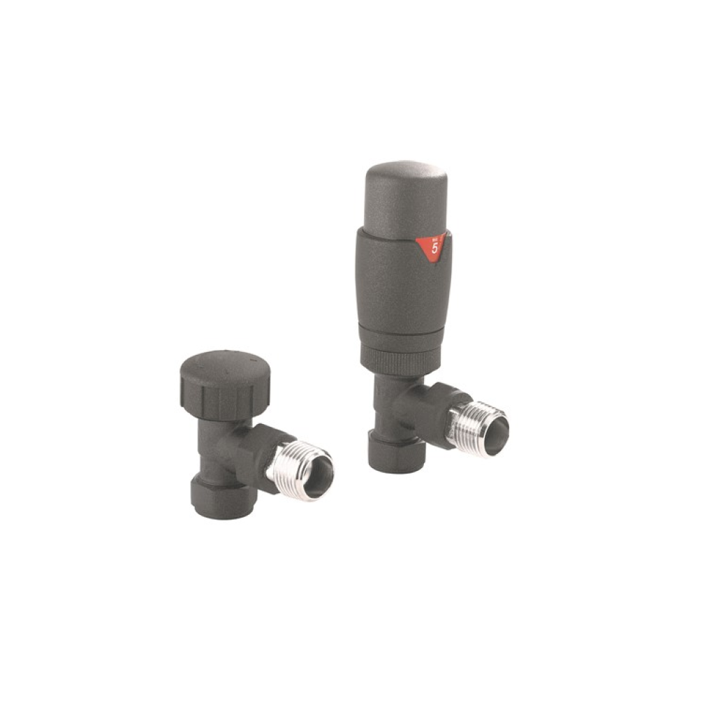 Photo of Crosswater Kai Anthracite Angled Thermostatic Radiator Valves
