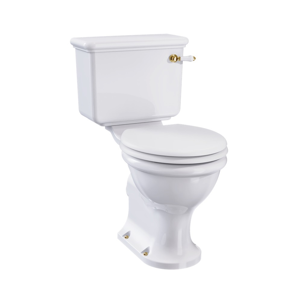 Product cut out image of Burlington Guild Close Coupled Toilet with Gold Handle and Gold Floor Fixings GU6115CW GU7005CW