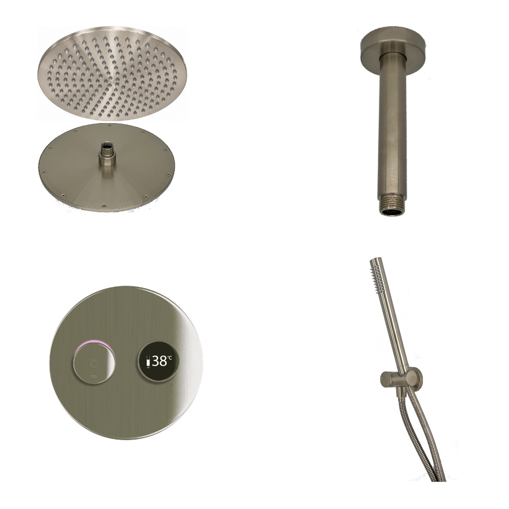 Brushed Nickel Round Valve Ceiling Arm