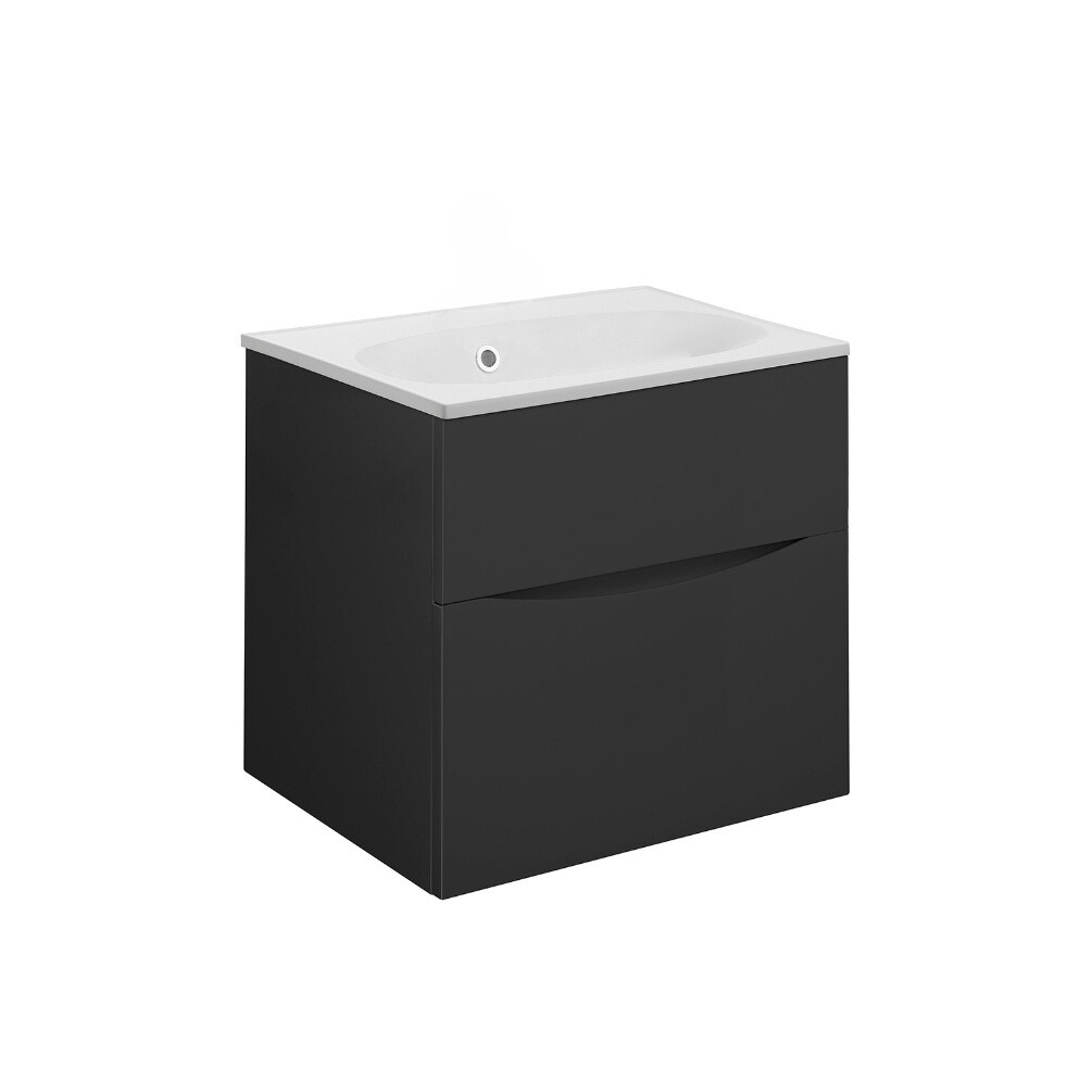 Product Cut out image of the Crosswater Glide II Matt Black 500mm Double Drawer Unit with Matt White 0 Tap Hole Basin