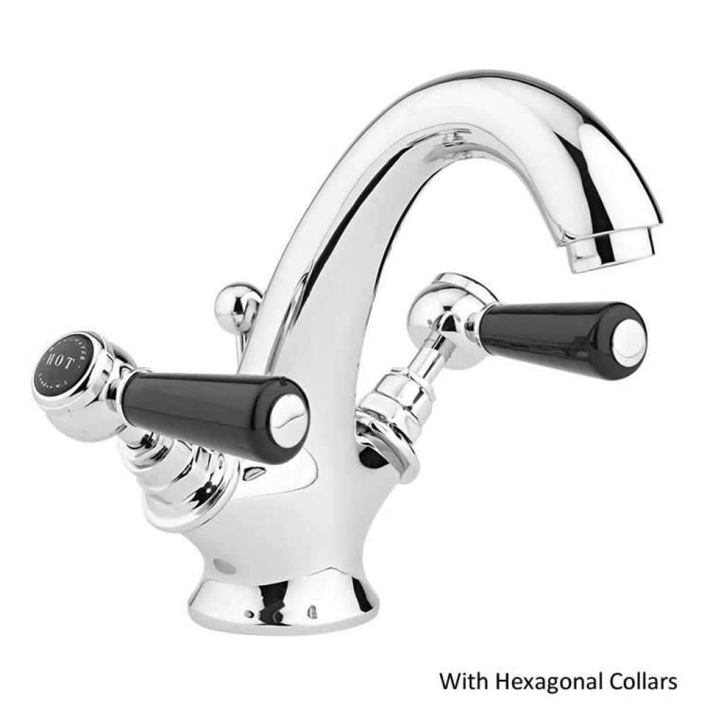 Photo of Bayswater Lever Black & Chrome Mono Basin Mixer with Hexagonal Collars