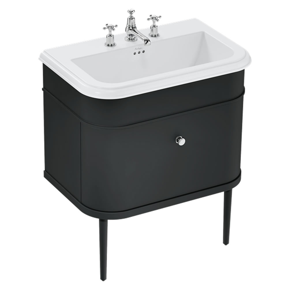 Burlington Chalfont 750mm Ceramic Basin & Black Unit & Legs - 3 Tap Holes
