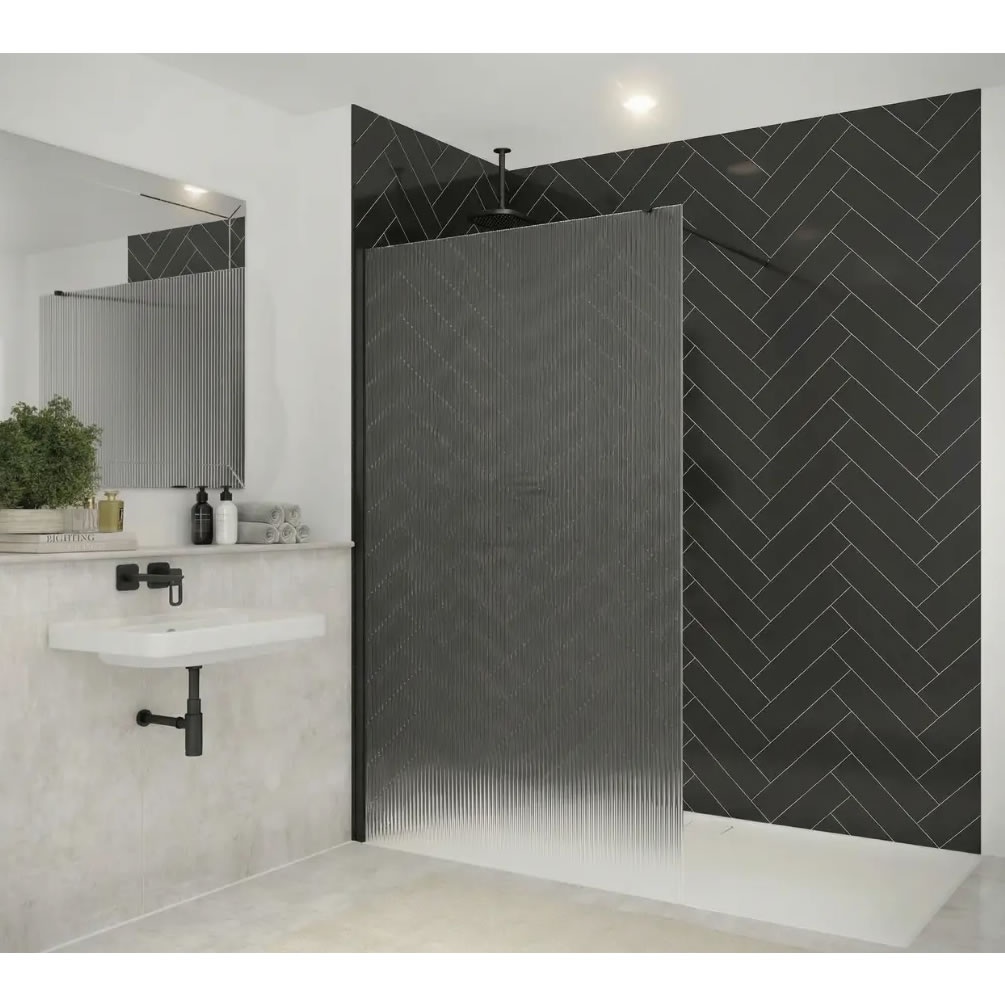 Lifestyle image of Merlyn Matt Black 800mm Fluted Wetroom Screen