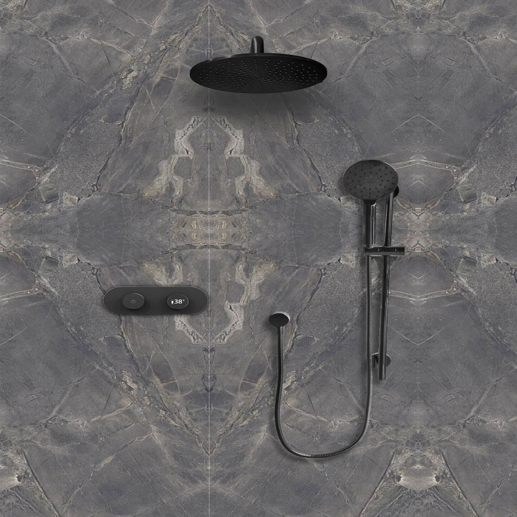 TED TOGO Matt Black Dual Outlet Digital Slide Rail Shower Set