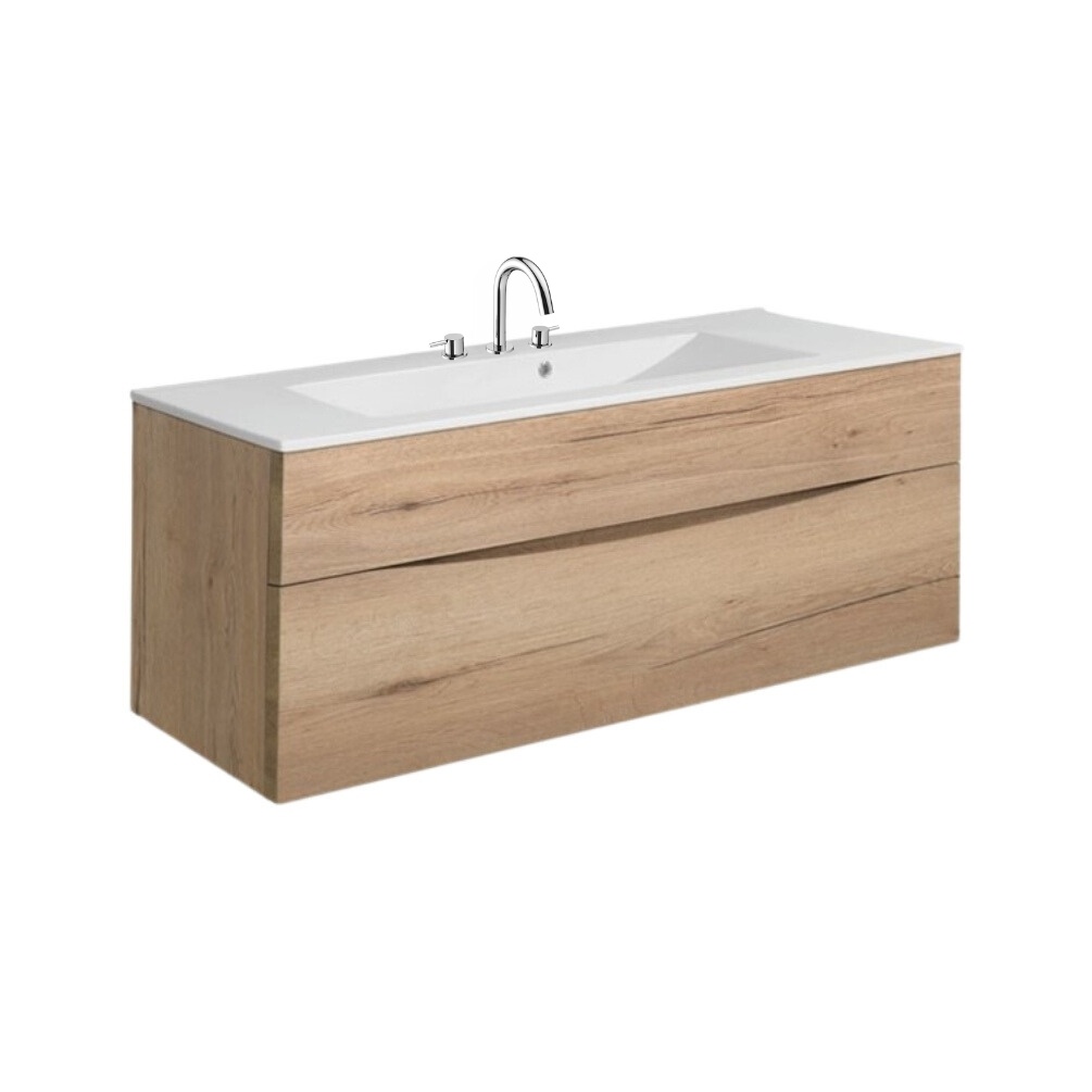 Product Cut out image of the Crosswater Glide II Windsor Oak 1000mm Double Drawer Unit with Basin