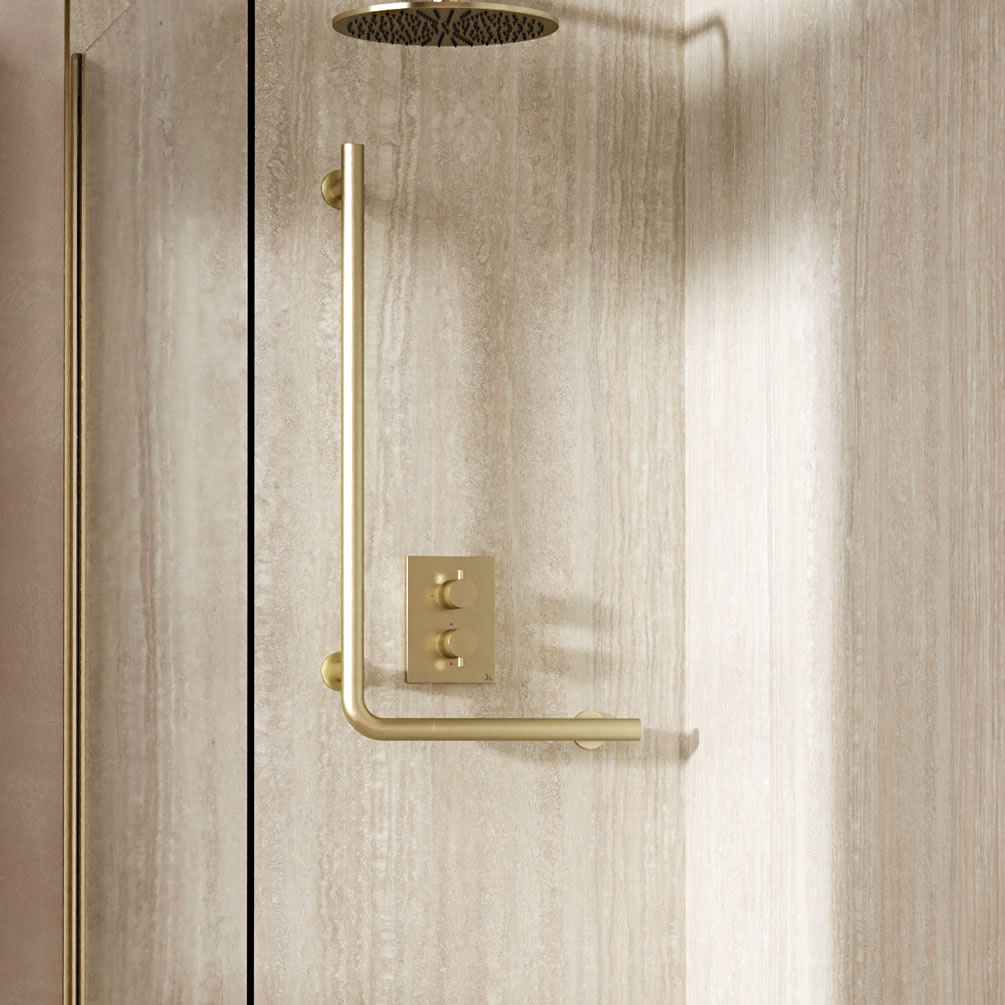 Lifestyle image of Crosswater Brushed Brass Right-Angle Grab Bar