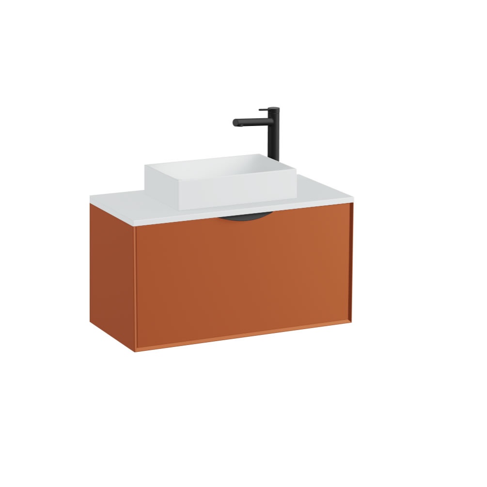 Vado Safari Smooth 800mm Terracotta Wall Hung Vanity Unit & Arctic White Worktop