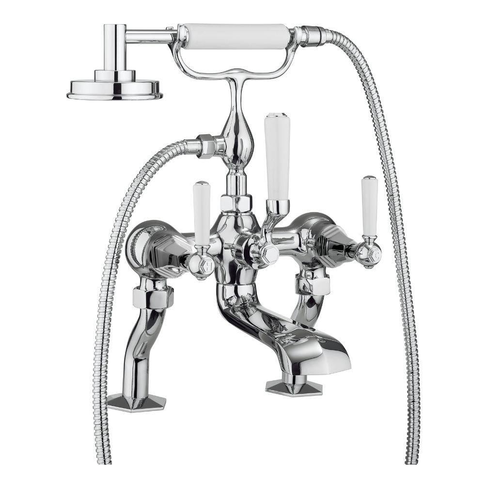 Cut out image of the Crosswater Waldorf Chrome Deck Mounted White Lever Bath Shower Mixer