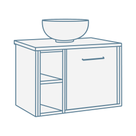 iconography of a countertop vanity unit with worktop and handle with countertop basin/vessel sink on top
