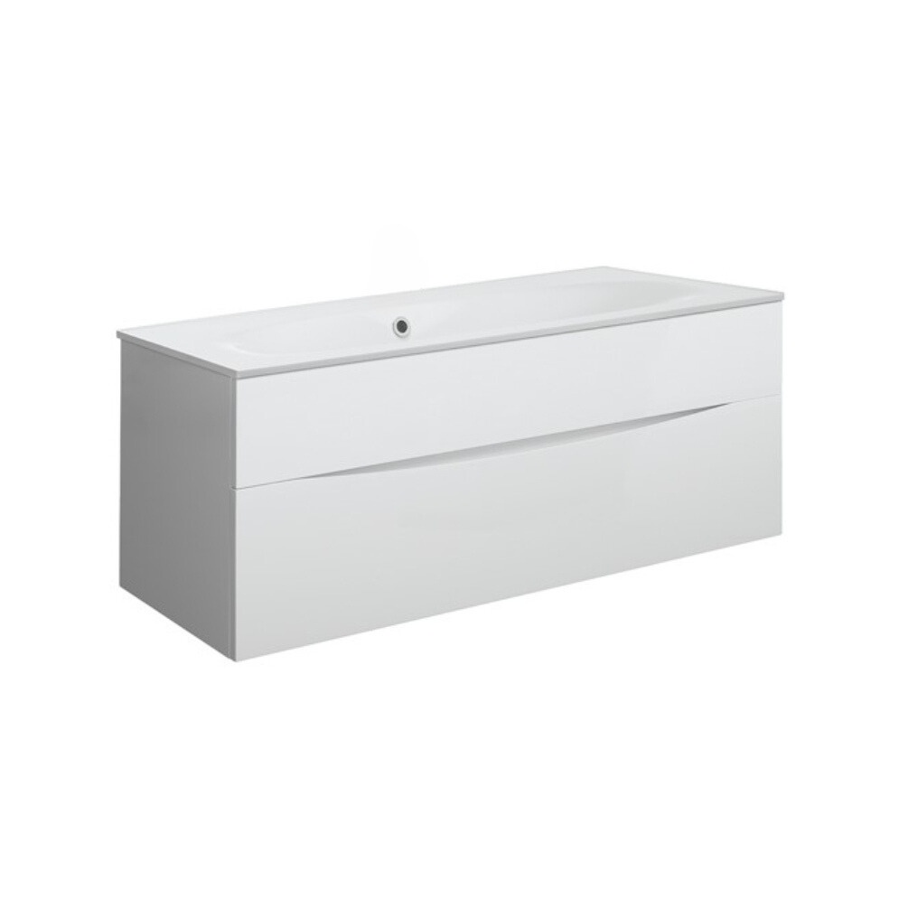 Product Cut out image of the Crosswater Glide II White Gloss 1000mm Double Drawer Unit with Cast Mineral Marble 0 Tap Hole Basin