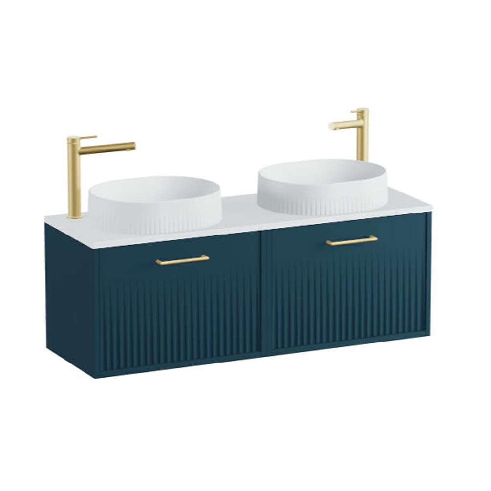 Vado Safari Fluted 1200mm Atlantic Blue Wall Hung Vanity Unit & Arctic Worktop