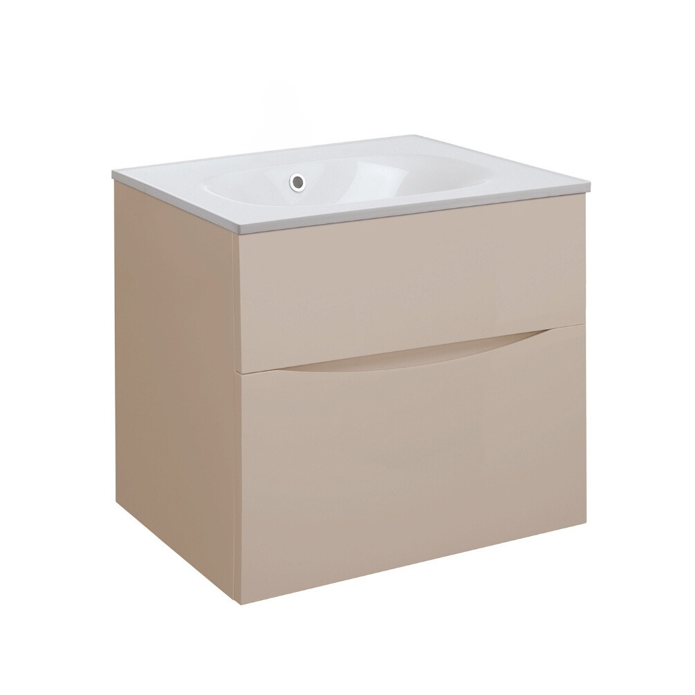 Product Cut out image of the Crosswater Glide II Warm Stone 600mm Double Drawer Unit with Cast Mineral Marble 0 Tap Hole Basin