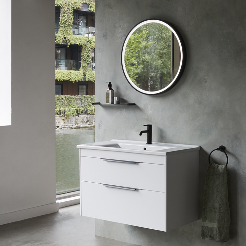 Photo of Britton Bathrooms Shoreditch 850mm Matt White Double Drawer Unit & Basin Lifestyle Image