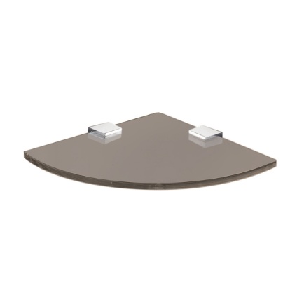 Product Cut out image of the Origins Living Pier Bronze Glass Corner Shelf with chrome brackets