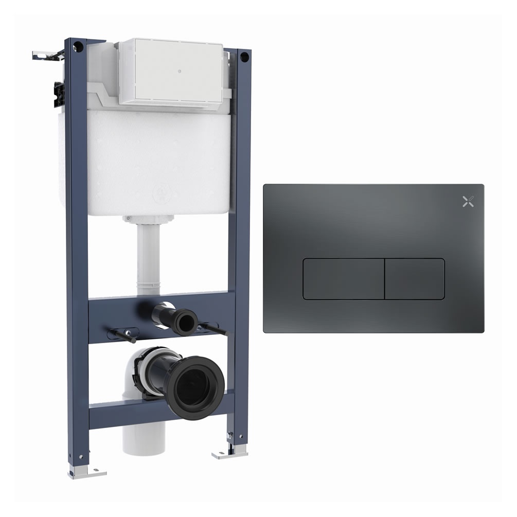 Cutout image of Crosswater 980mm Wall-Hung Cistern Frame & MPRO Slate Dual Flush Plate