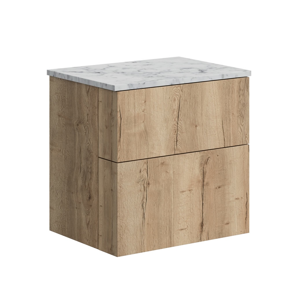 Crosswater Avenue Windsor Oak 600mm Double Drawer Unit & Carrara Marble Worktop
