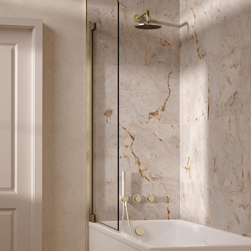 Lifestyle image of Crosswater Module Brushed Brass Triple Outlet Shower Bath Set