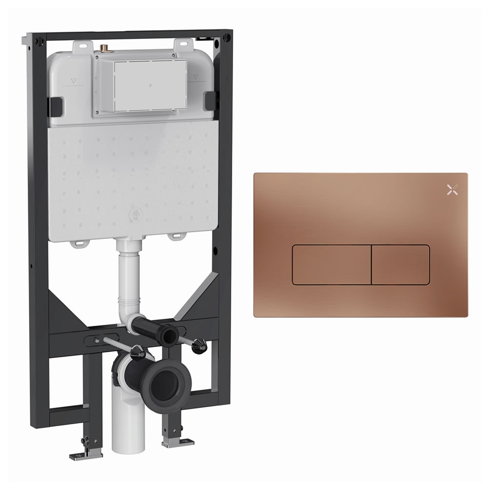 Cutout image of Crosswater 1140mm Slim Wall-Hung Cistern Frame & MPRO Brushed Bronze Dual Flush Plate