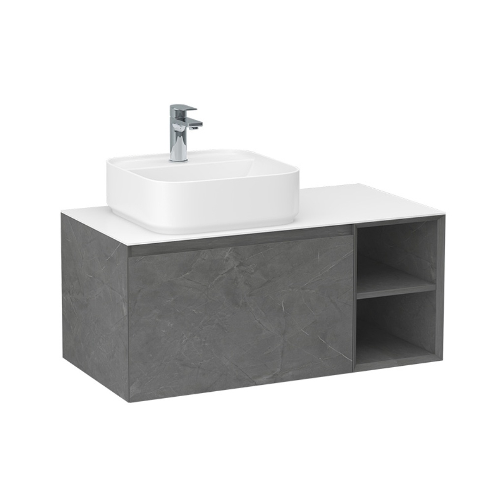 Imex Ravine Grey Marble 900mm Wall Mounted Single Drawer Vanity Unit Cut Out