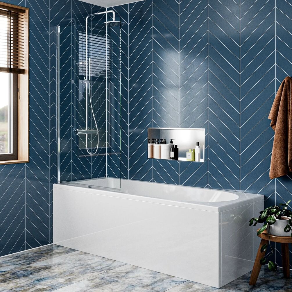 Lifestyle image of Crosswater Clear 6 Silver Single Panel Hinged Bath Screen