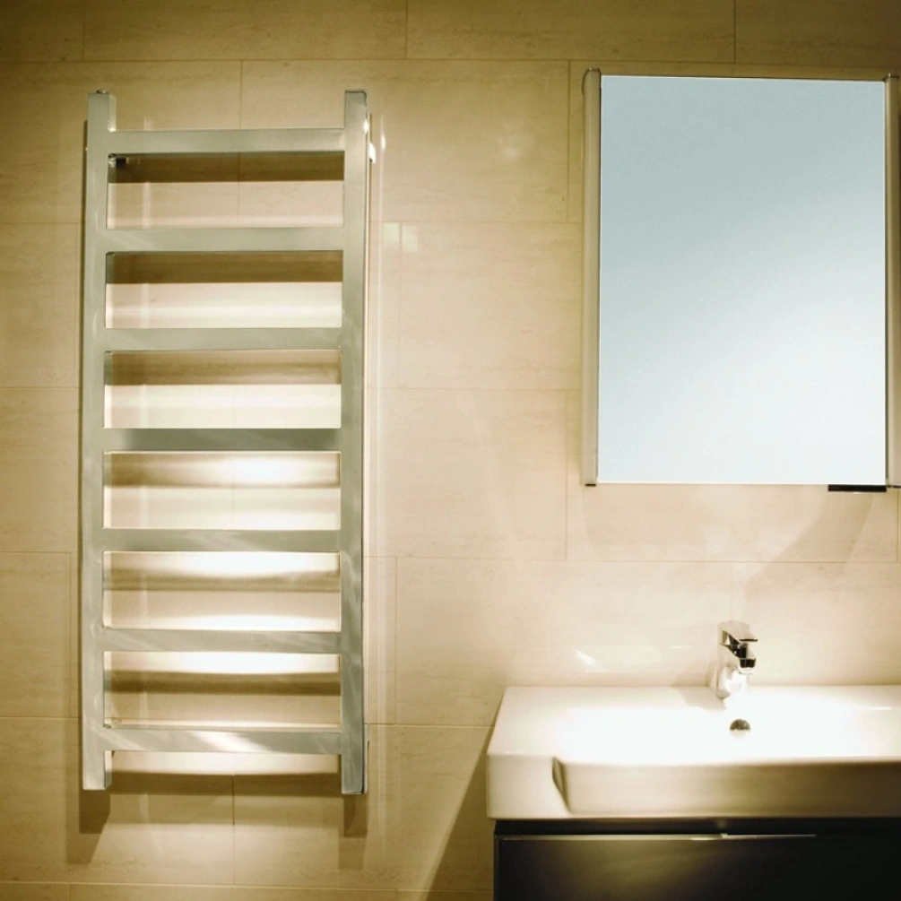 Lifestyle image of the Radox Eros 1225mm x 500mm Stainless Steel Heated Towel Rail