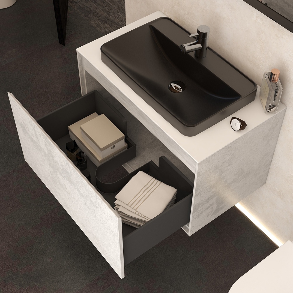 Imex Arco Black Countertop Solid White worktop Vanity Unit