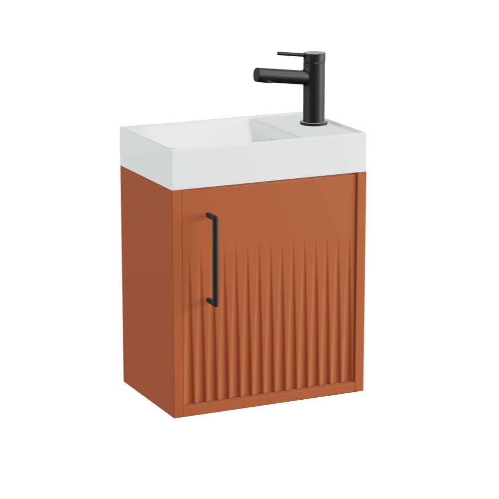 Vado Safari Fluted 400mm Terracotta Wall Hung Cloakroom Vanity Unit & Mineral Basin