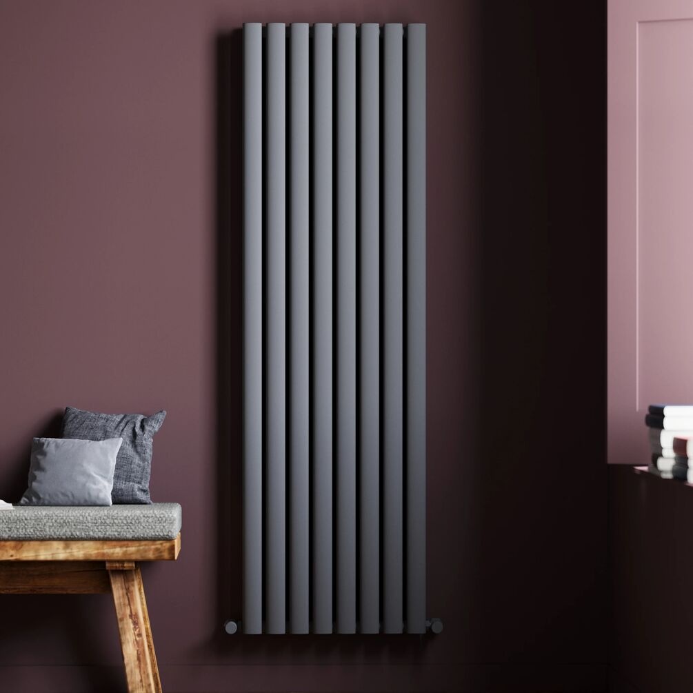 JTP Primo Anthracite 1600mm x 480mm Oval Panel Vertical Designer Radiator Lifestyle
