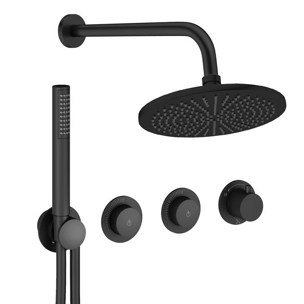 Cutout image of Crosswater Module Push Matt Black Dual Outlet Shower Set
