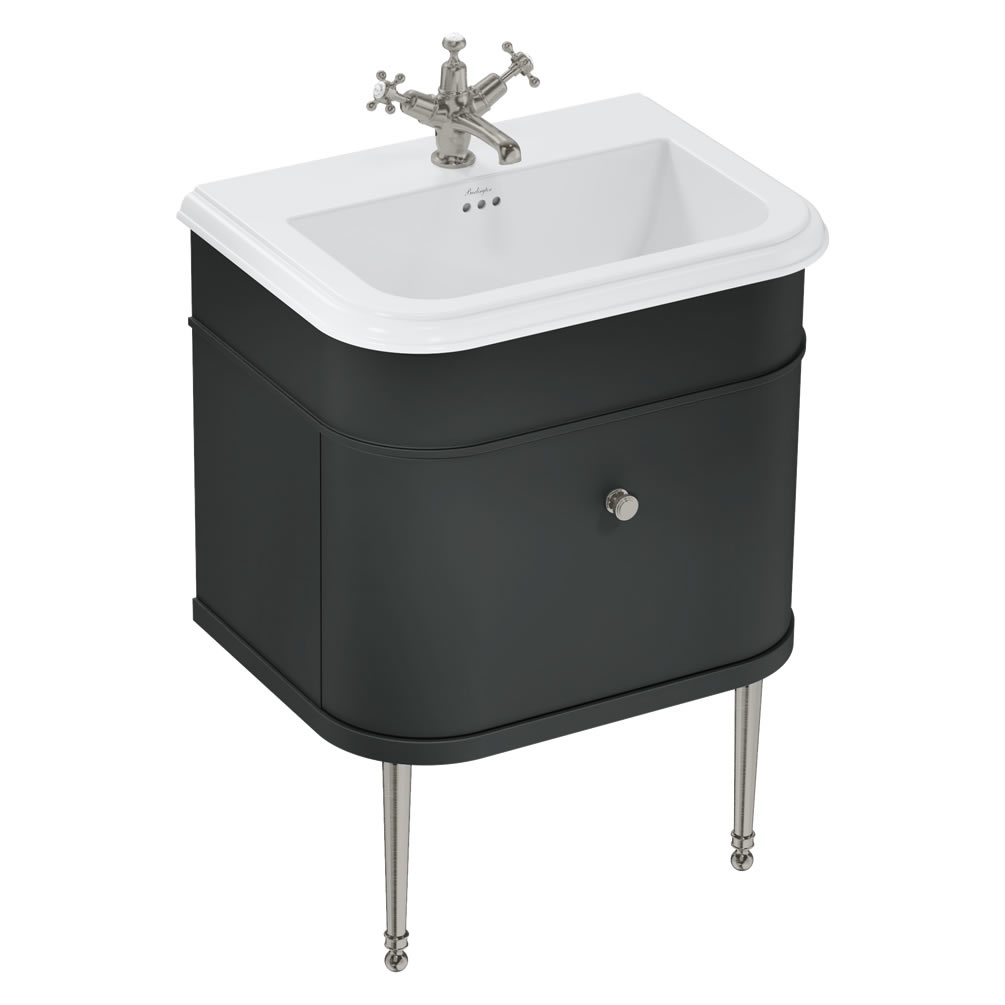 Burlington Chalfont 650mm Ceramic Basin (3 Tap Holes), Matt Black Unit & Nickel Legs
