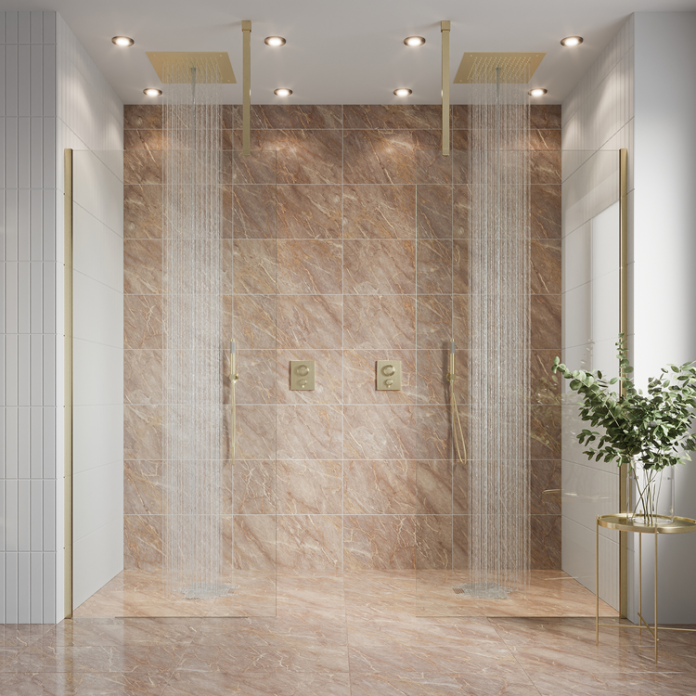 Lifestyle Photo of Crosswater Gallery 10 Brushed Brass Double Wetroom Screen