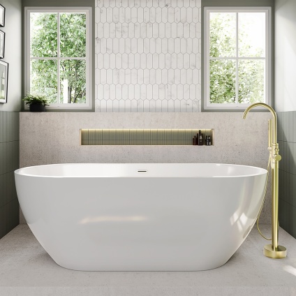 Product Lifestyle Image of Sanctuary Auron 1700mm x 750mm Gloss White Double-Ended Freestanding Bath SB218
