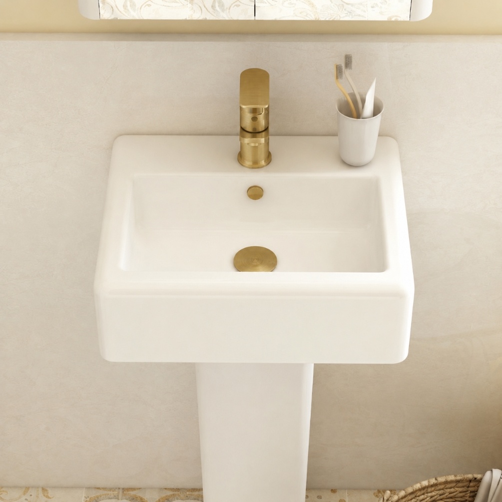 Imex Suburb 1 Tap Hole 455mm Pedestal Basin brushed brass