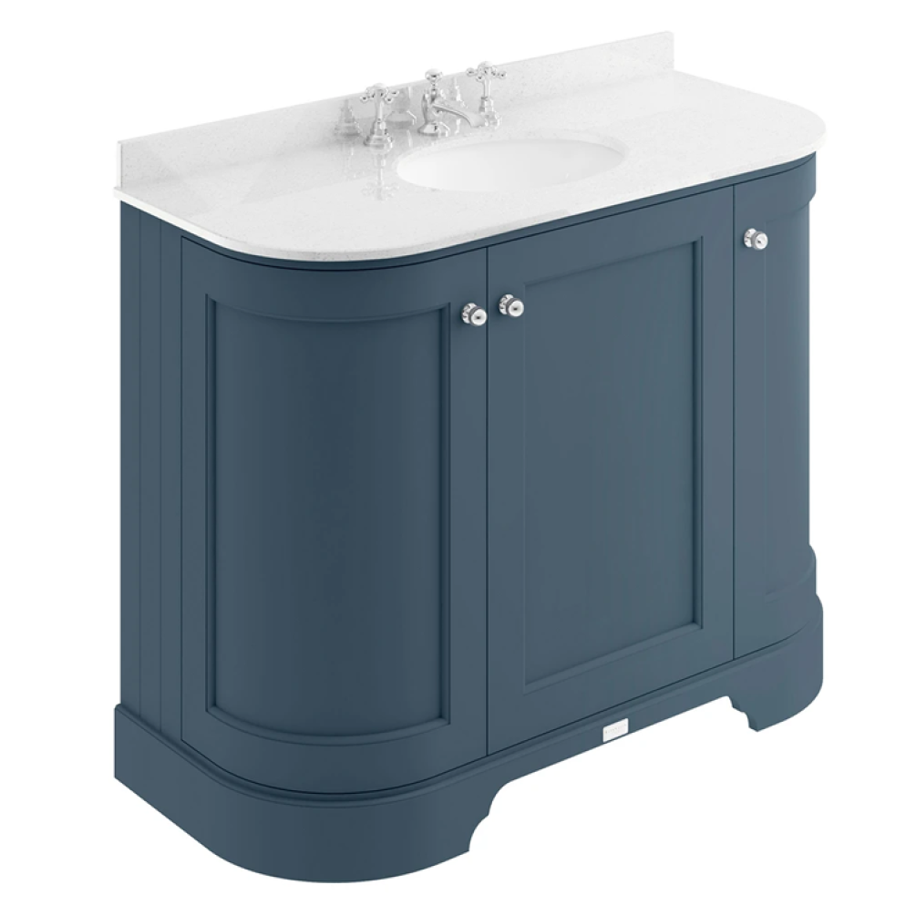 Photo of Bayswater Stiffkey Blue 1000mm 3 Door Curved Unit & White 3TH Worktop