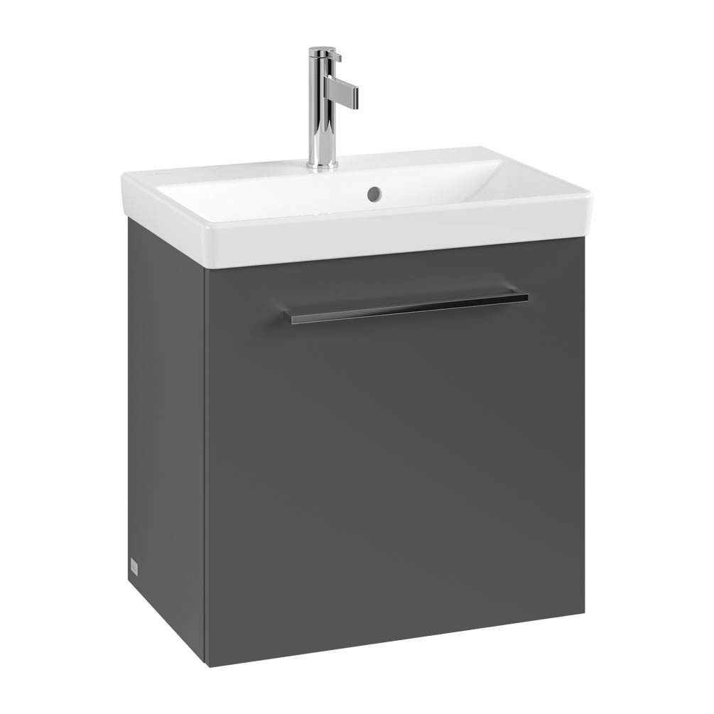 Cutout image of Villeroy & Boch Avento Graphite 550mm Wall-Hung Basin Vanity Unit chrome handle