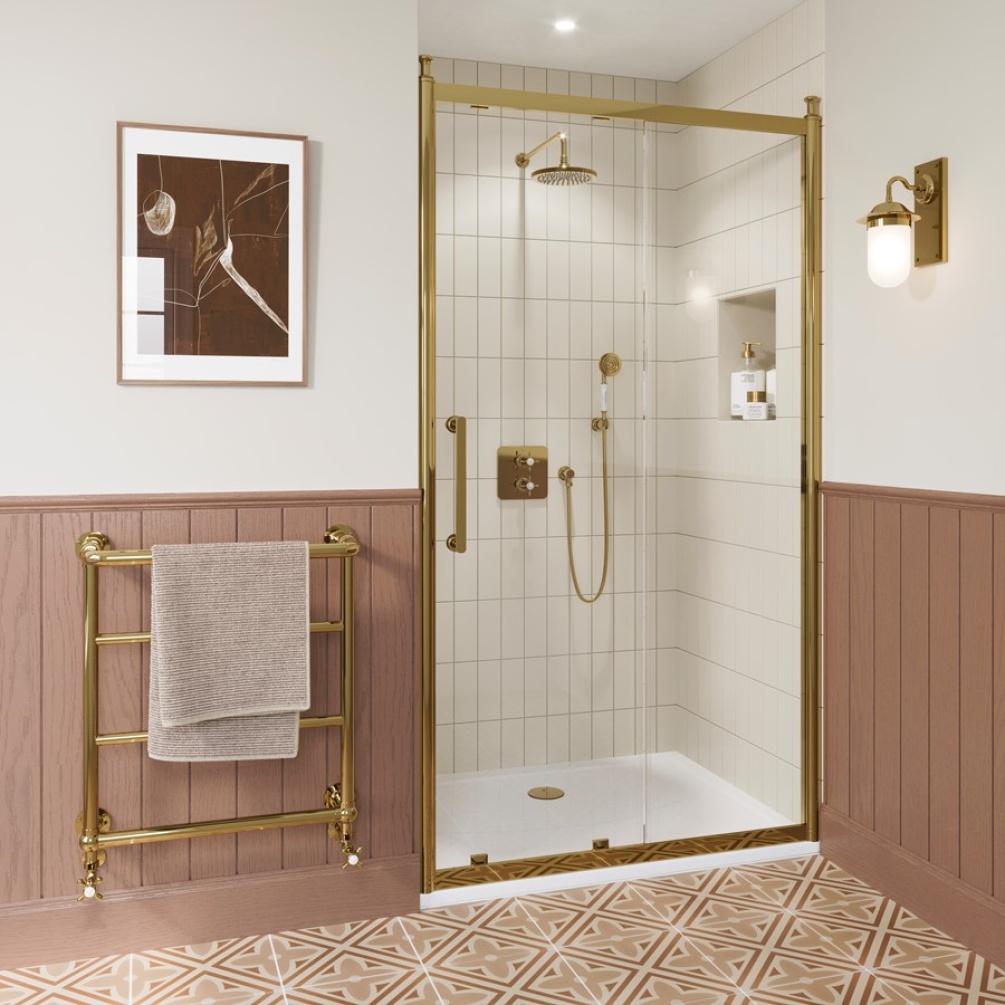 Burlington Classique 1909 1400mm Gold Sliding Shower Door